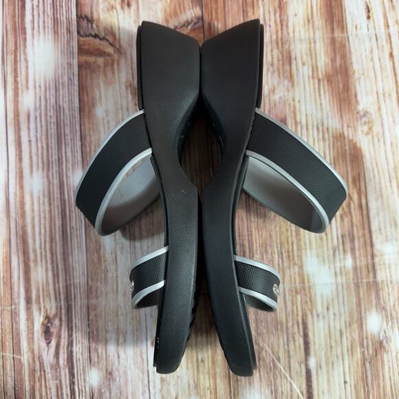 Crocs MADEIRA Size 10 Black Gray Double Strap Wedge Heel Sandal Open Toe Shoes - Picture 7 of 10